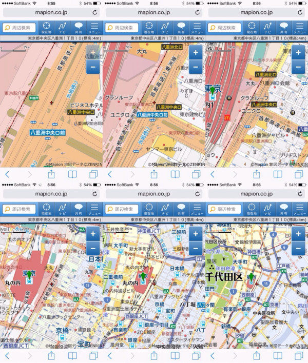 マピオンの地図、東京駅周辺。