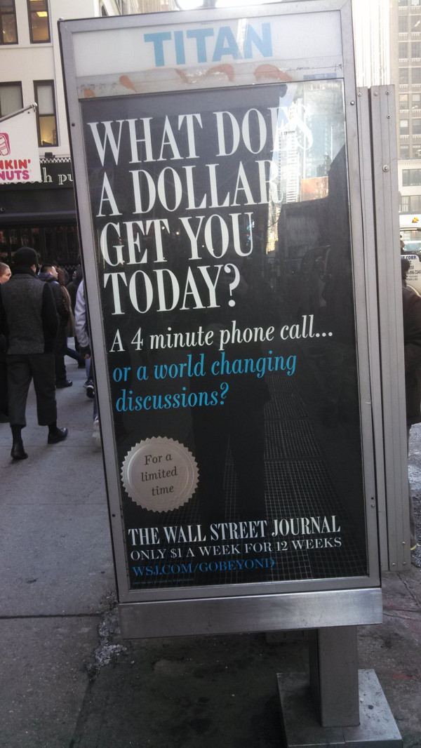 Hey @wsj: This ad has a major error. The phrase "A world changing discussions" puts singular article w/plural noun