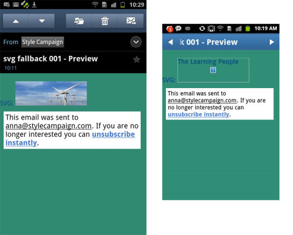 SVG fallback QA, 2 Androids running GB 2.3.6 (Note &amp; Samsung Galaxy Ace). Doesn't seem to work on older hardware. 