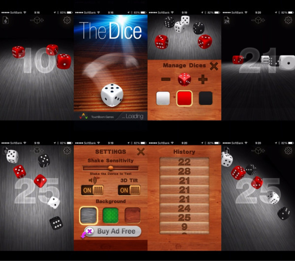 iPhone のサイコロアプリ The Dice がいつのまにか3D化してた。端末の傾きに合わせて、画面中の角度が変わる。以前のレトロなデザインがなくなってしまったのは残念だけど、これはこれで美しい。