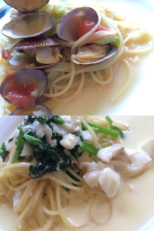 パスタ。アサリと白菜のオイルソール、カラスカレイと法蓮草のクリームソース。 at Trattoria Cortile トラットリア コルティーレ