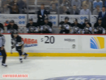 Crosby gets hit in the face by a linesman 