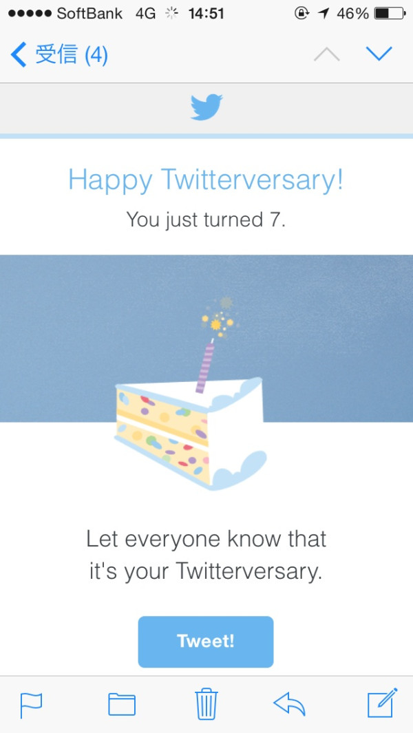Happy Twitterversary!
I just turned 7.
#Twitterversary

I got a mail.