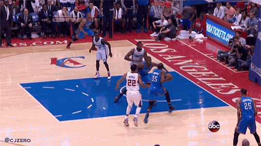 GIF: Kevin Durant runs into DeAndre Jordan and finishes the play, welcomes you to the gun show