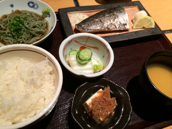 鰆塩焼き、わんこへぎそば、とろろ汁 at 本格串焼とへぎそば 濱匠 名駅別邸