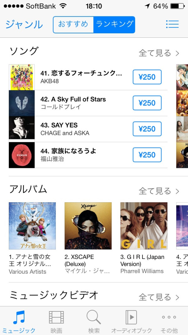 CHAGE and ASKA の SAY YES が iTunes Store のランキングで43位。