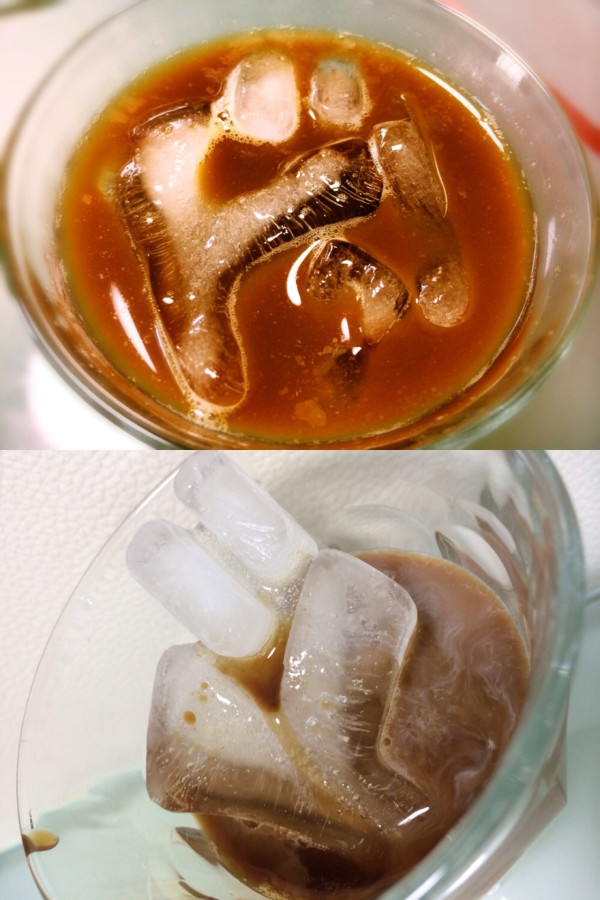 ジョジョ擬音風の漫画氷ドドドをカフェオレにドボン。