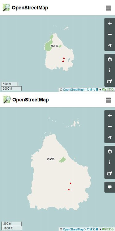 OpenStreetMap の西之島。