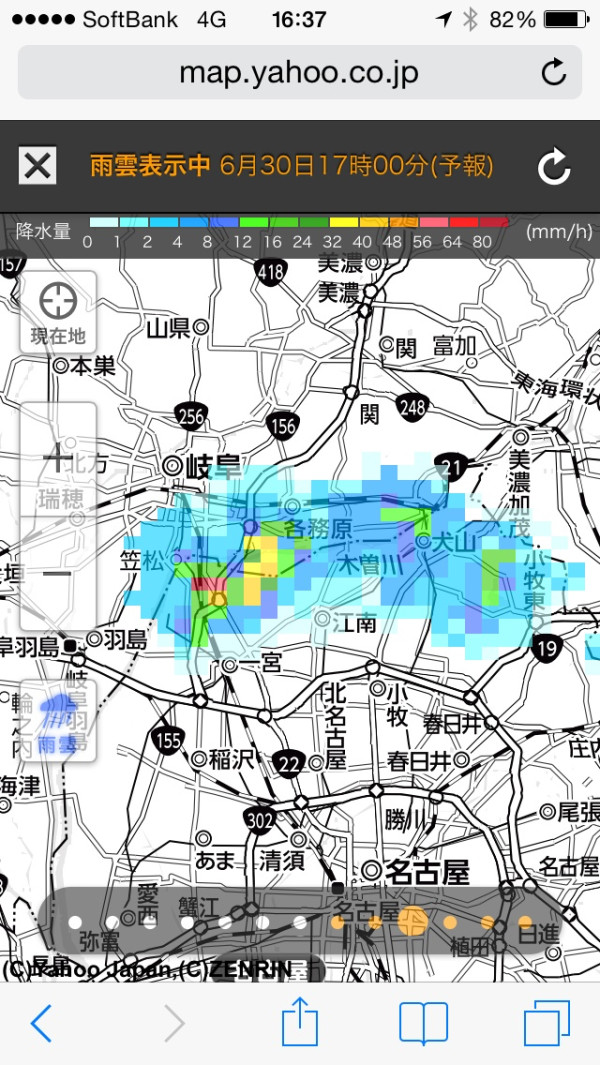 一宮あたりでゲリラ豪雨の予感。