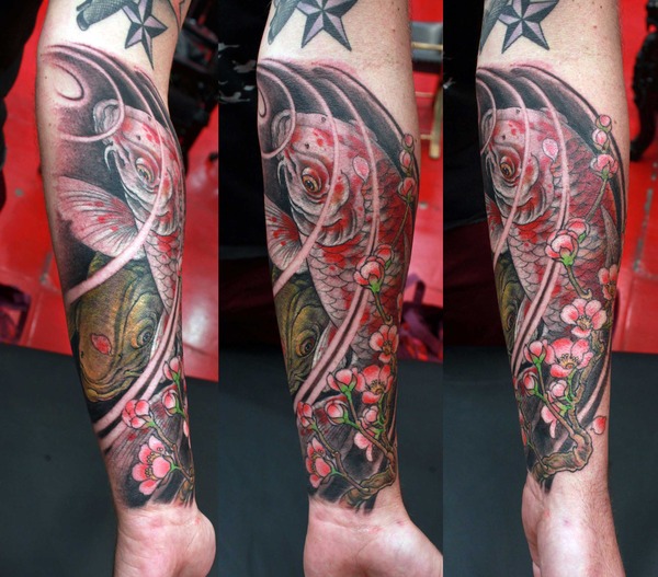 Work done at the shop by @camila_rocha two Koi fish that represents LOVE