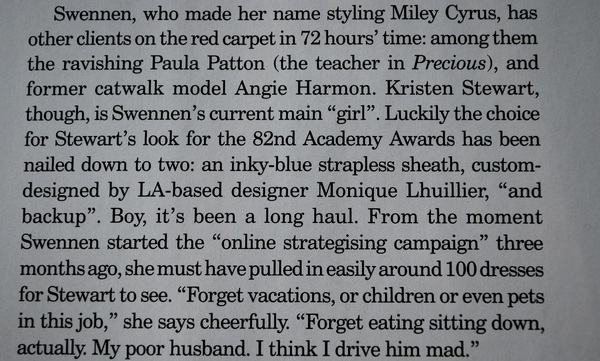 Small extract about Kristen's Oscar style in June UK Vogue 